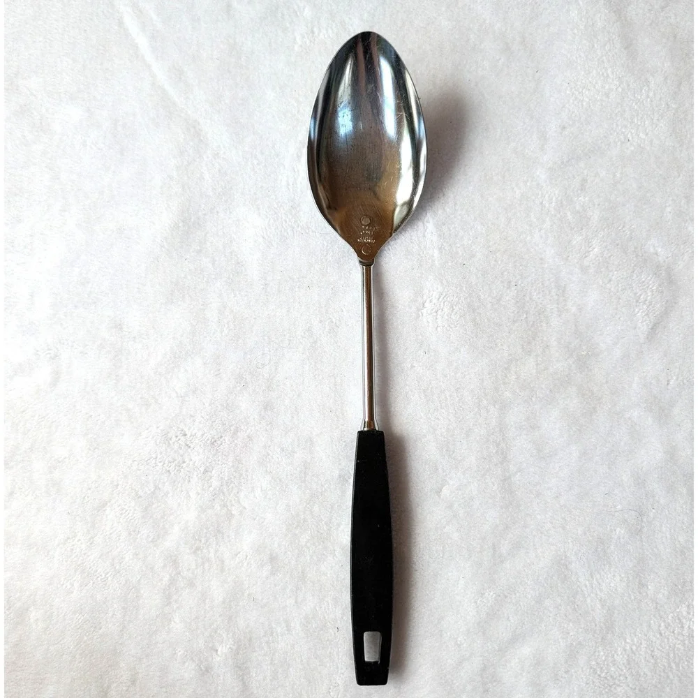 EKCO Flint Serving Spoon Vintage Chrome Plated Black Handle 12